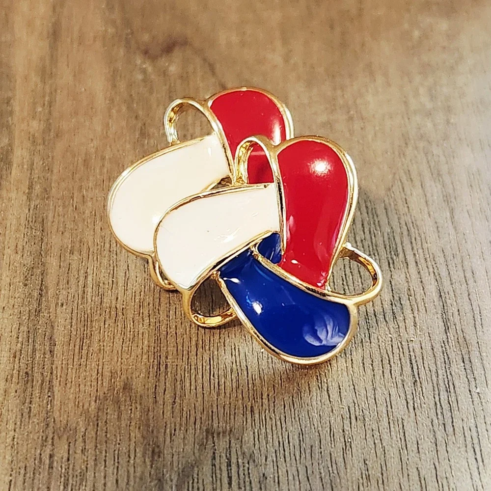 Red White Blue Enamel Gold Tone Abstract Knot Stud Earrings Patriotic .75 inches